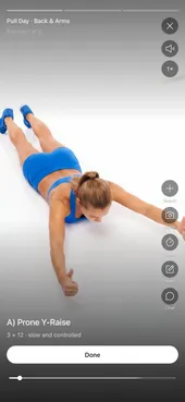 Client app: an exercise card with the technique video