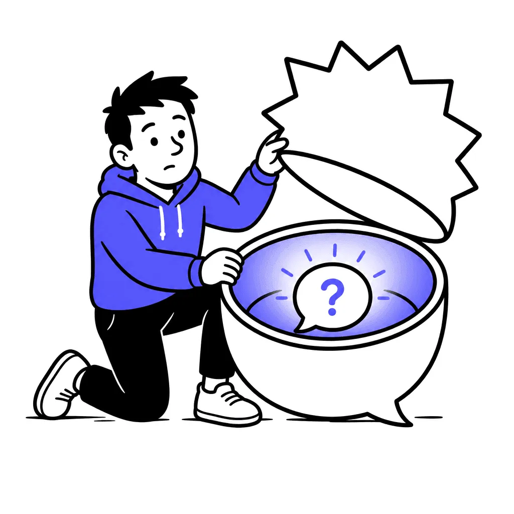 A spiky objection bubble opened like a nesting doll, revealing a smaller gentle question inside.